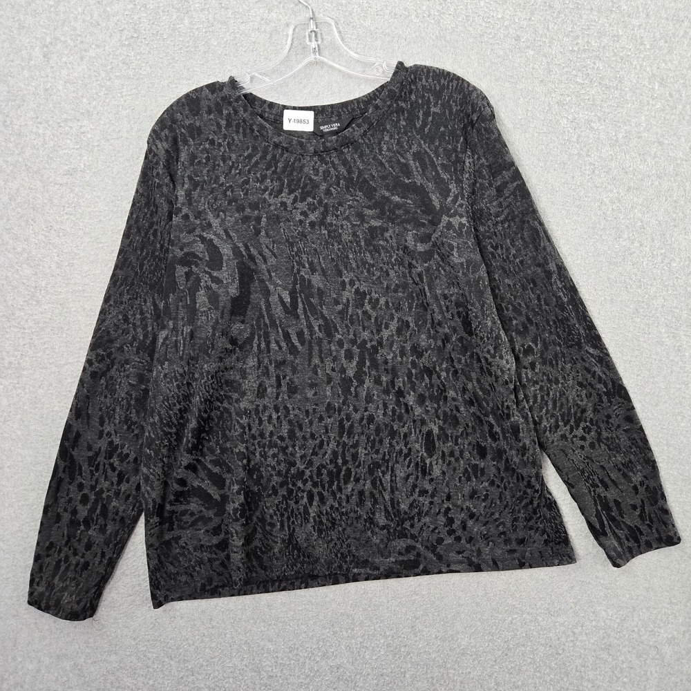 Simply Vera Vera Wang Women Sweater 2XL Gray Leopard Print Knit Long‎ Sleeve
